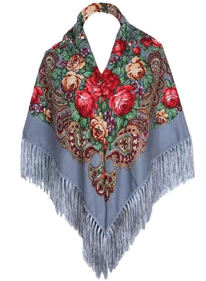 LOVNBHELP Russian Style Muffler Warm Scarf with Tassel, 43"x 43" Women's Traditional Scarf Wrap Shawl Fringes Printing Cape/Gray - Image 1